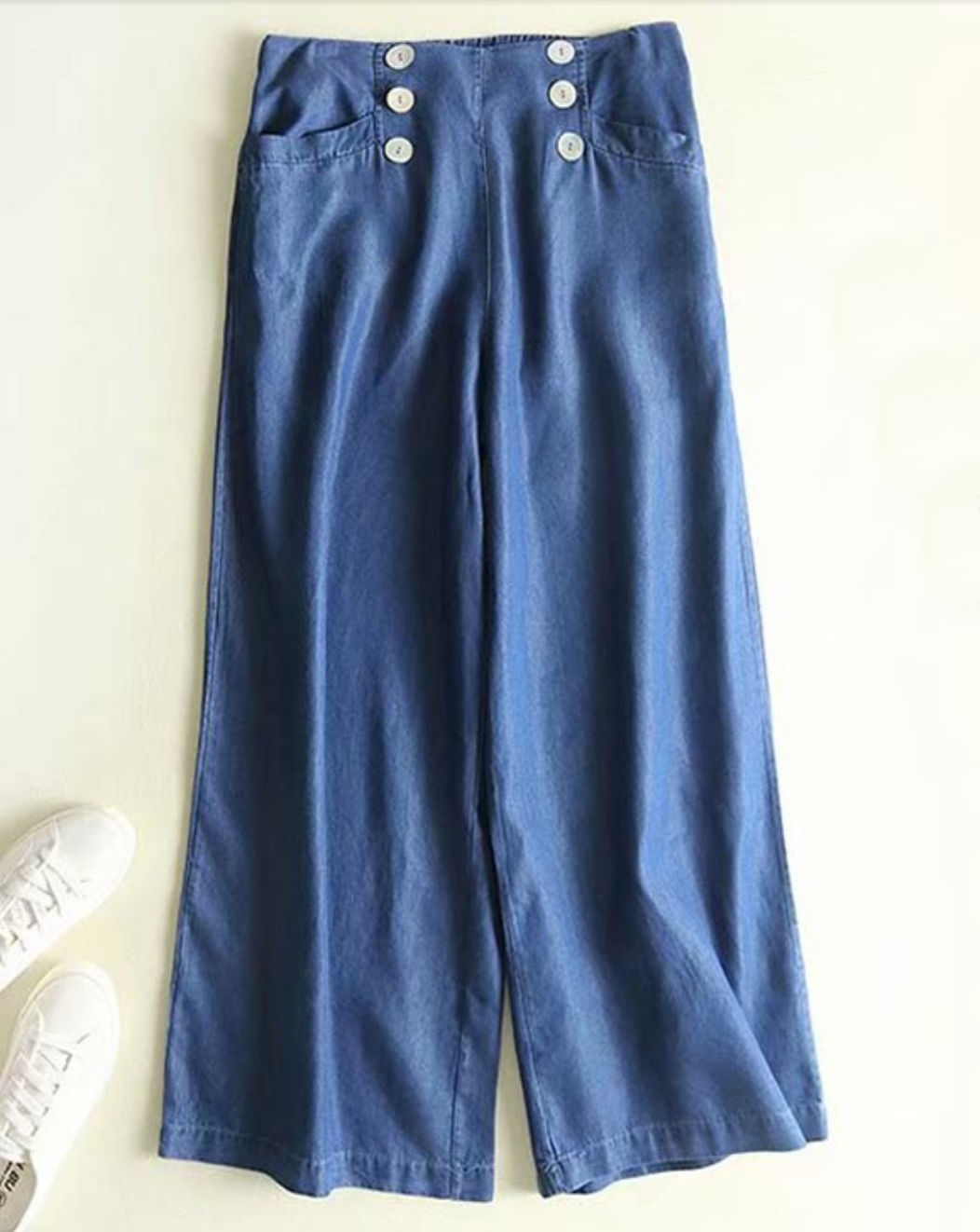 Sustainable Tencel Button Front Wide Leg Trousers