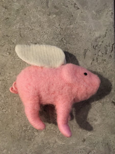 Felted Wool Flying Pig Decoration