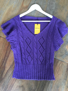 Fairly Made Purple Open Knit Frill Sweater