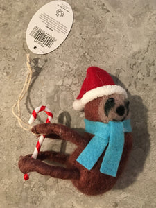 Felted Wool Hanging Sloth Decoration