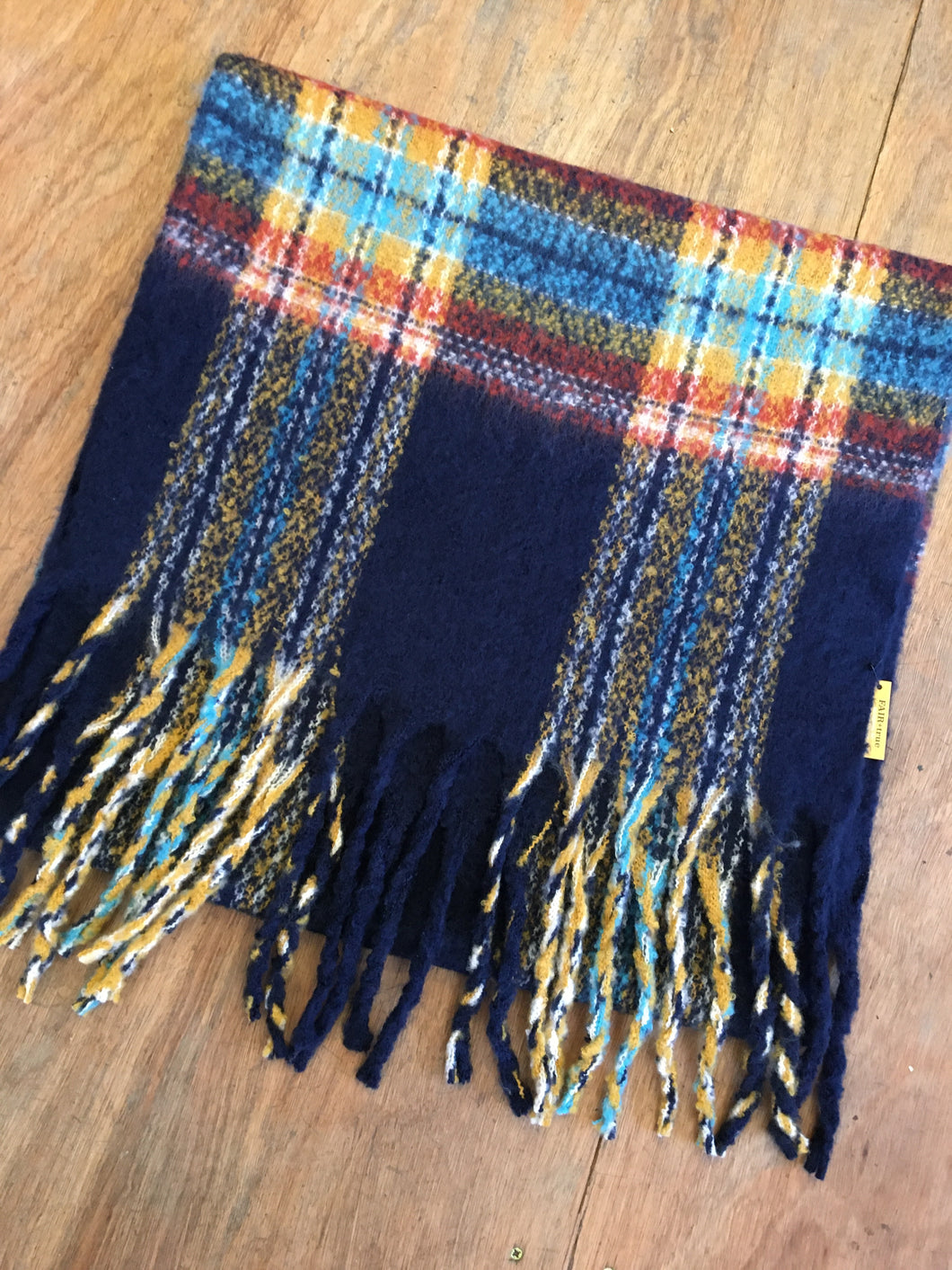 Fairly Made Navy Yellow Check Scarf