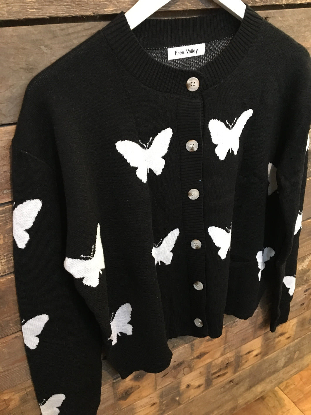 Black White Butterfly Knitted Cardigan